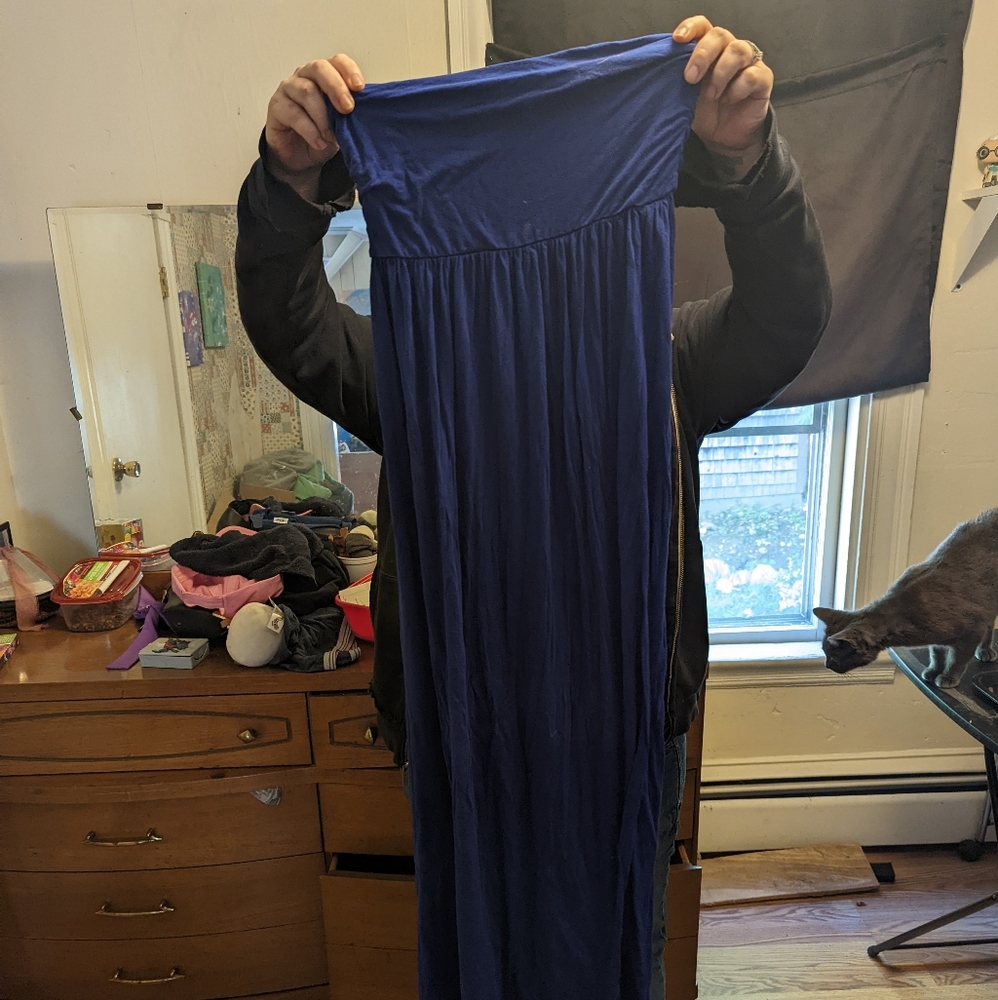Blue strapless maternity dress